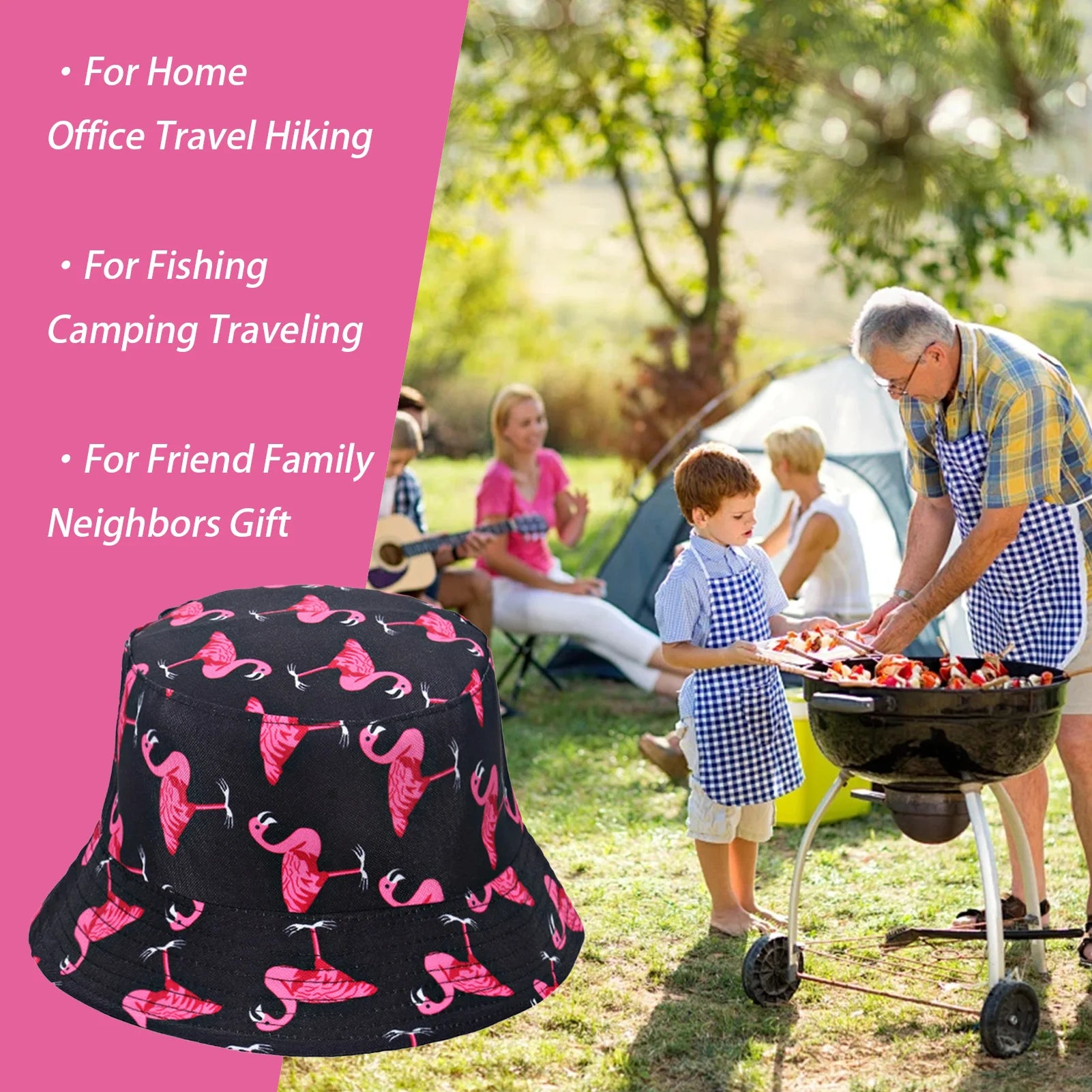 Flamingos Pattern Bucket Hats Outdoor Breathable Summer Flamingos Printed Hats for Home Office Travel Hiking MIAO-US