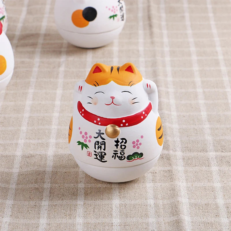 Japanese Ceramic Lucky Cat Tumbler Daruma Crafts Cartoon Lucky Cat Ornaments Landscape Home Decor Fortune Cat Statue Figurines
