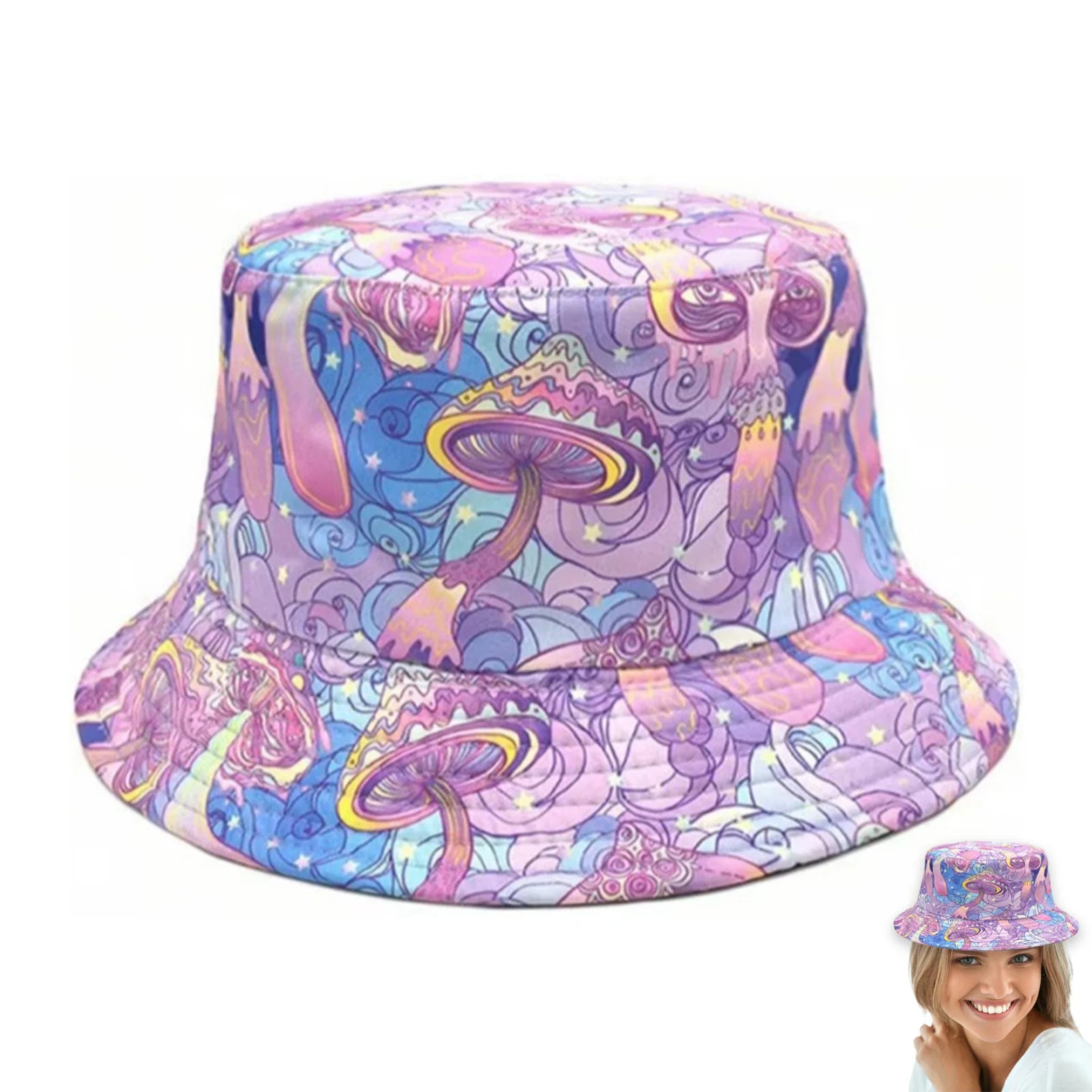 Fashion Bucket Hats for women Double Side Mushroom Design Summer Hats Outdoor Breathable Summer cap for  Camping Traveling