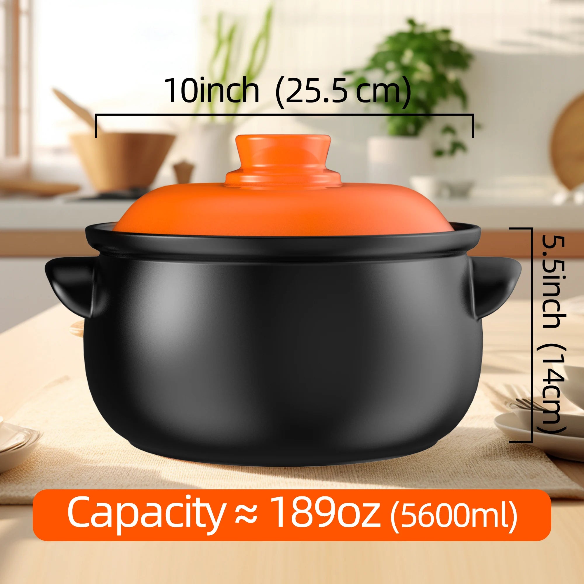 129oz Ceramic Clay Pot with Orange Lid, Heat-Resistant & Thermal Shock Proof - China Restaurant Style, Easy Clean & Oven Safe