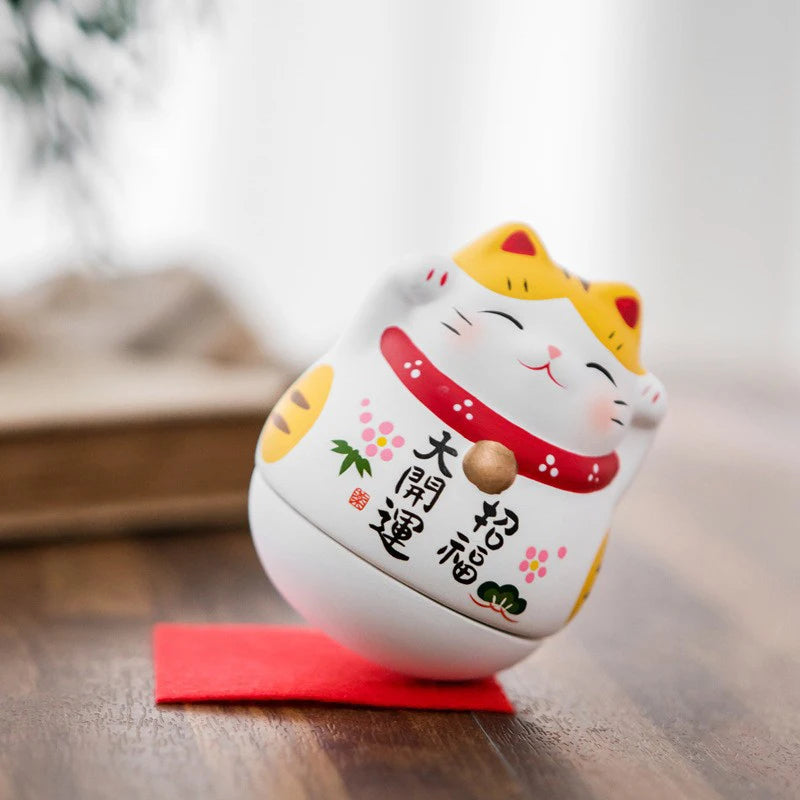 Japanese Ceramic Lucky Cat Tumbler Daruma Crafts Cartoon Lucky Cat Ornaments Landscape Home Decor Fortune Cat Statue Figurines