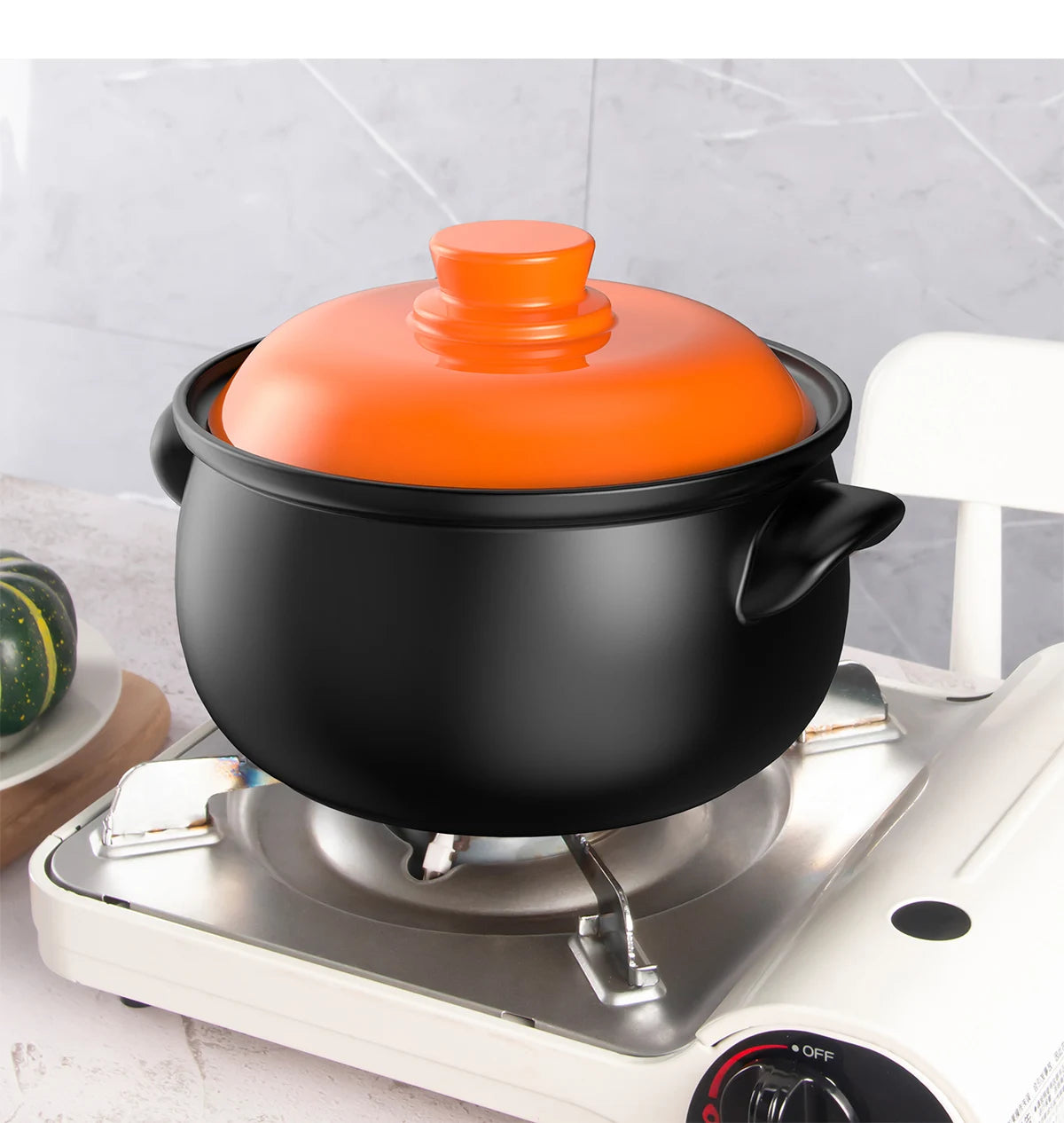 129oz Ceramic Clay Pot with Orange Lid, Heat-Resistant & Thermal Shock Proof - China Restaurant Style, Easy Clean & Oven Safe