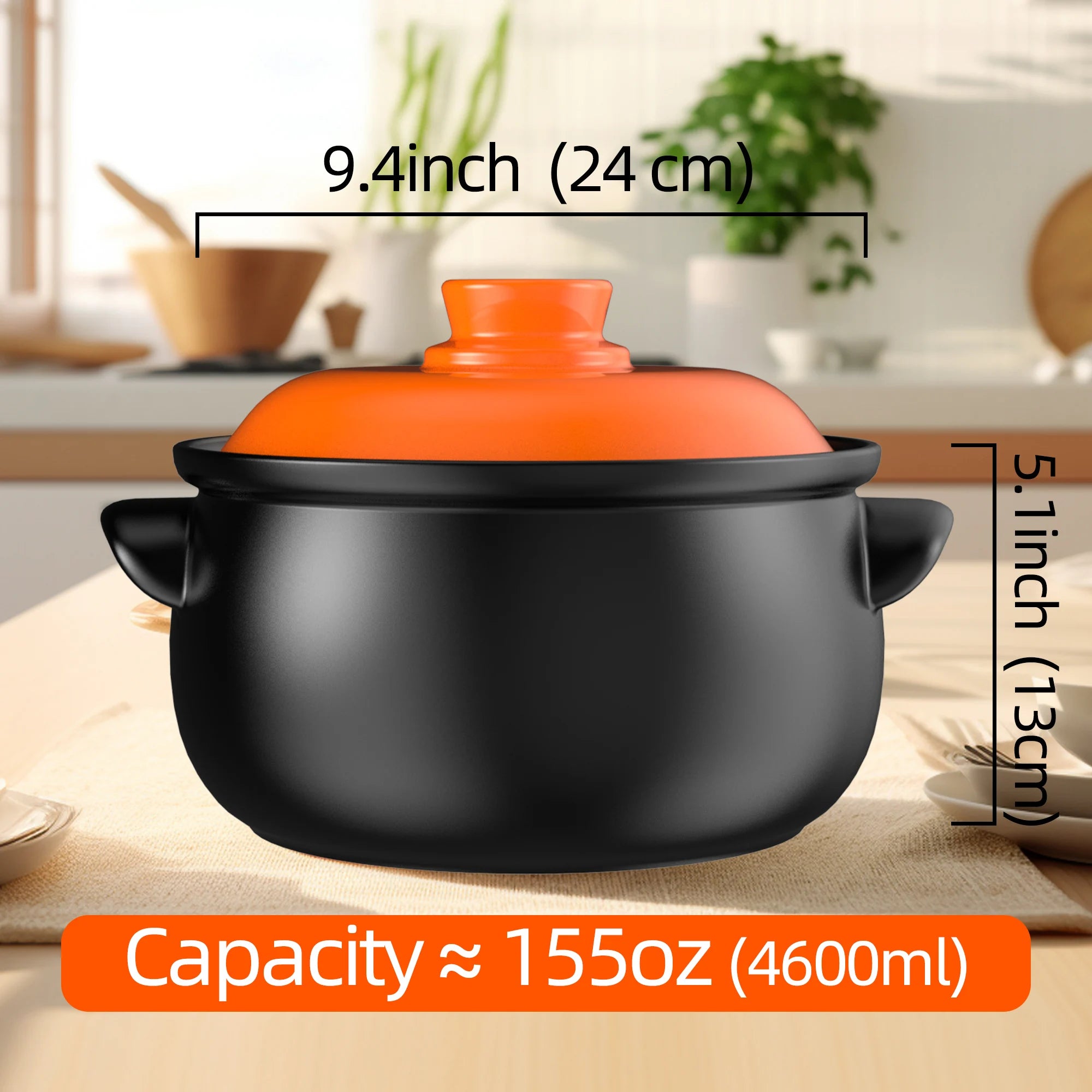 129oz Ceramic Clay Pot with Orange Lid, Heat-Resistant & Thermal Shock Proof - China Restaurant Style, Easy Clean & Oven Safe