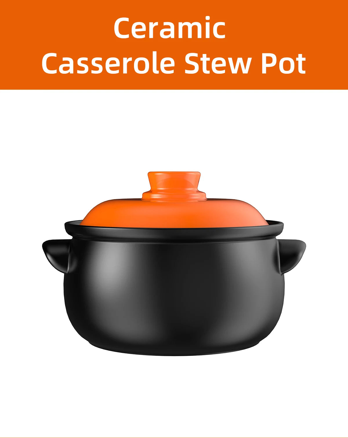 129oz Ceramic Clay Pot with Orange Lid, Heat-Resistant & Thermal Shock Proof - China Restaurant Style, Easy Clean & Oven Safe