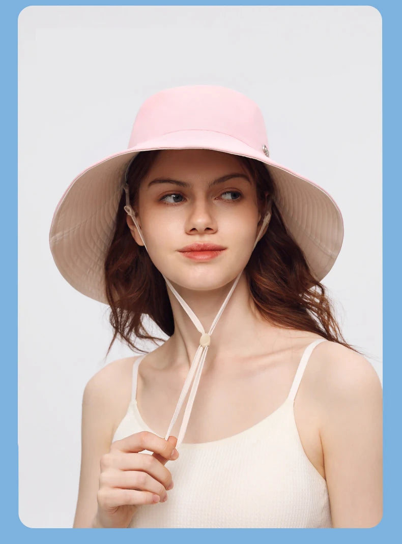 OhSunny Fisherman Hats for Women,Womne's Bucket Sunhat Double-Sided Wearing,UPF50+ Large Brim Hiking Hats with Ponytail Hole
