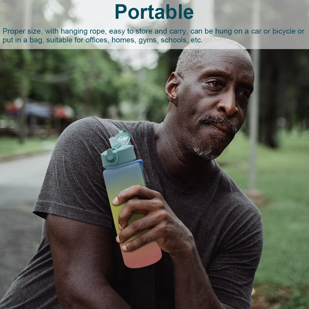 1L Motivational Gradient Fitness Water Bottle Removable Strainer Leak-proof Plastic Drink Cup Fitness Pink Blue