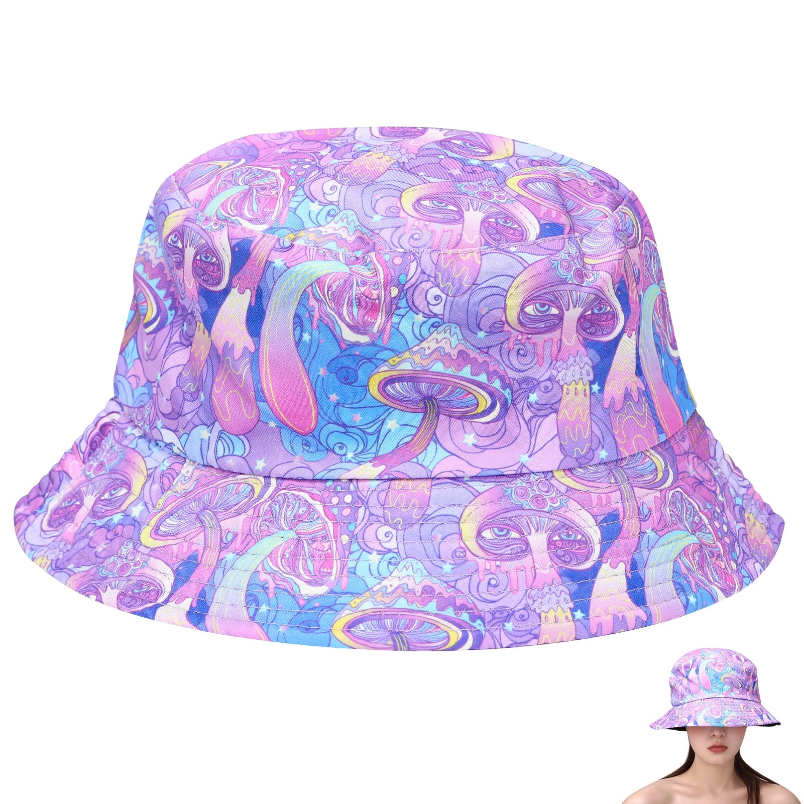 Fashion Bucket Hats for women Double Side Mushroom Design Summer Hats Outdoor Breathable Summer cap for  Camping Traveling