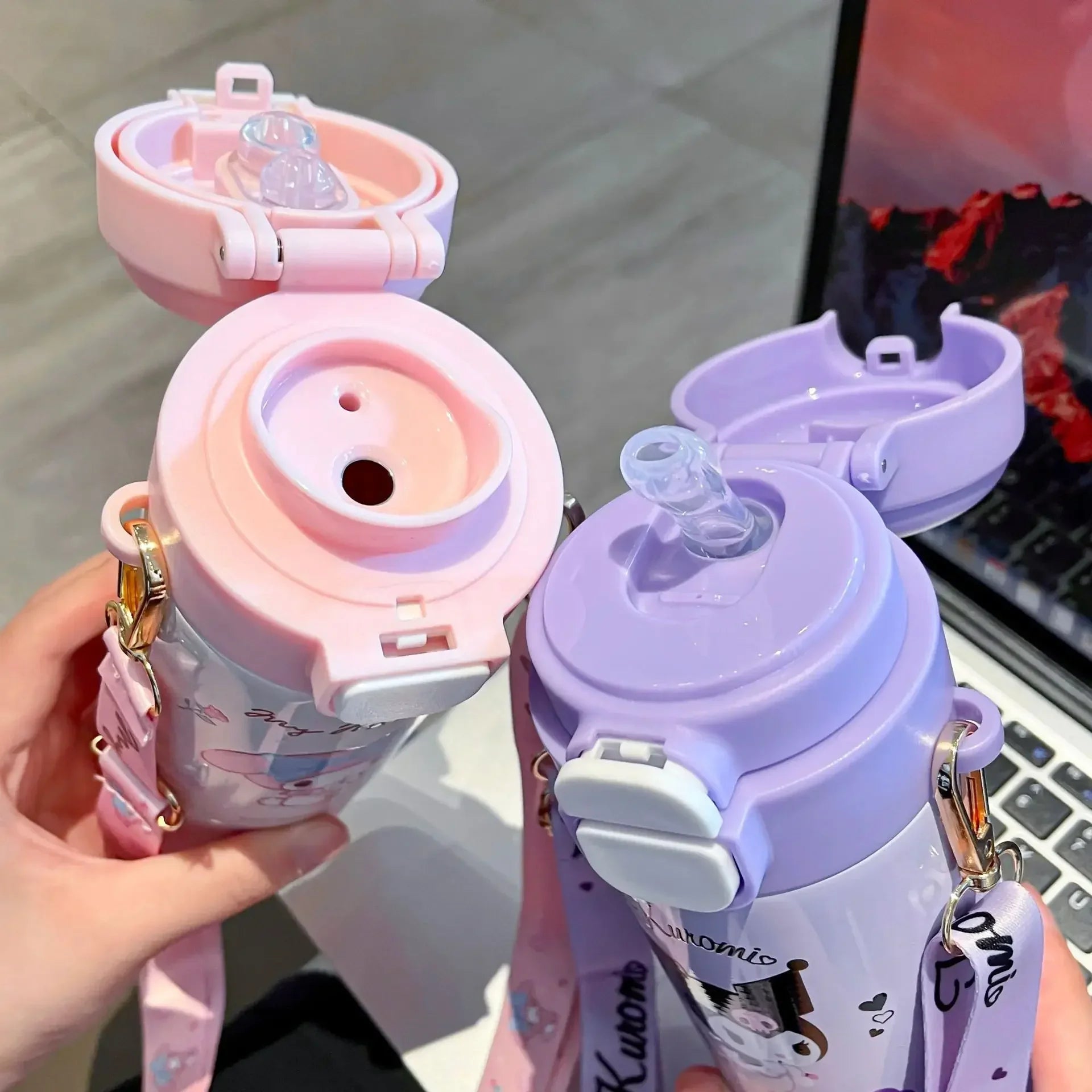 480ml Sanrio Thermos Cup Hello Kitty Kuromi Cinnamoroll Water Cup My Melody Student Stainless Steel Tinsulated Water Bottle Gift