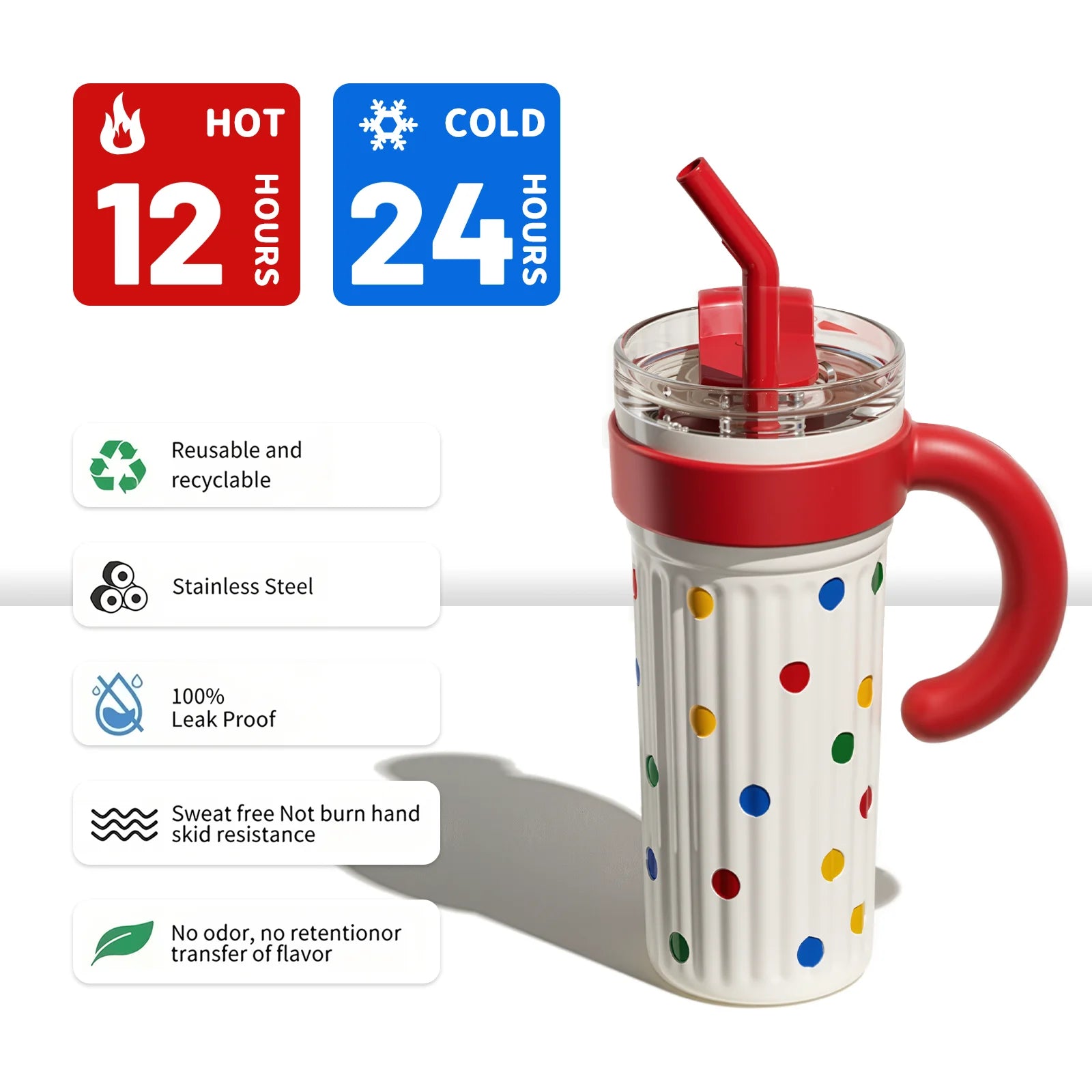 30oz Insulated Tumbler With Handle And Lid Straws, Stainless Steel Travel Coffee Cup Holder Friendly, Metal Water Bottle Keeps D