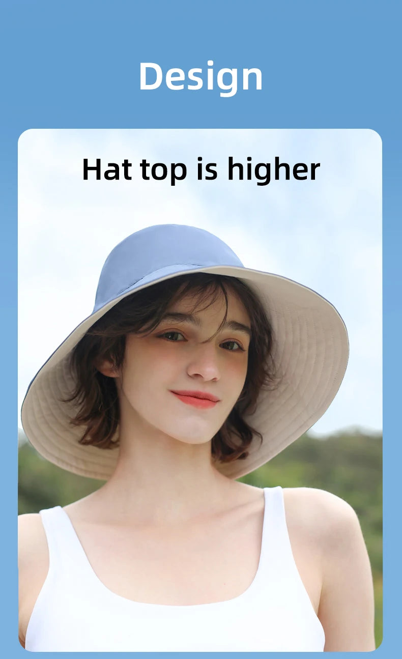 OhSunny Fisherman Hats for Women,Womne's Bucket Sunhat Double-Sided Wearing,UPF50+ Large Brim Hiking Hats with Ponytail Hole