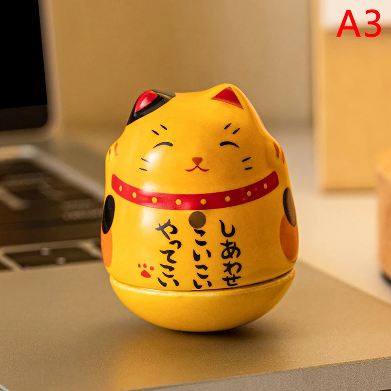 Japanese Ceramic Lucky Cat Tumbler Daruma Crafts Cartoon Lucky Cat Ornaments Landscape Home Decor Fortune Cat Statue Figurines