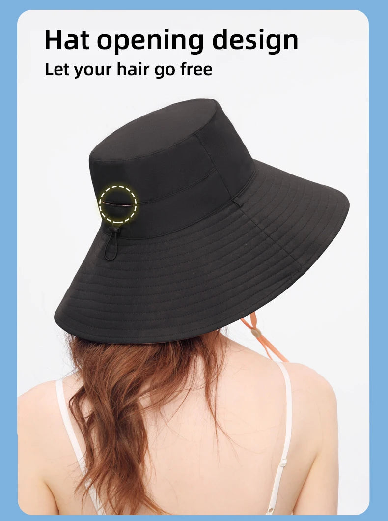 OhSunny Fisherman Hats for Women,Womne's Bucket Sunhat Double-Sided Wearing,UPF50+ Large Brim Hiking Hats with Ponytail Hole