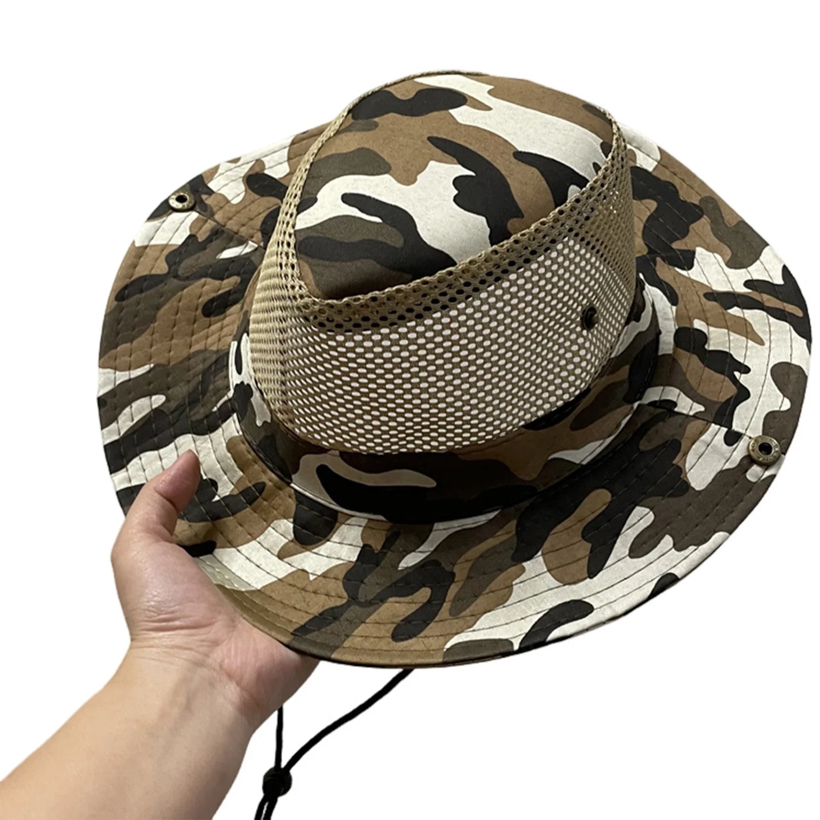 Summer Bucket Hats Hollow out Breathable Wide Brim Fisherman Hat Drawstring UV Protection Casua Hats for Outdoor Travel Hiking