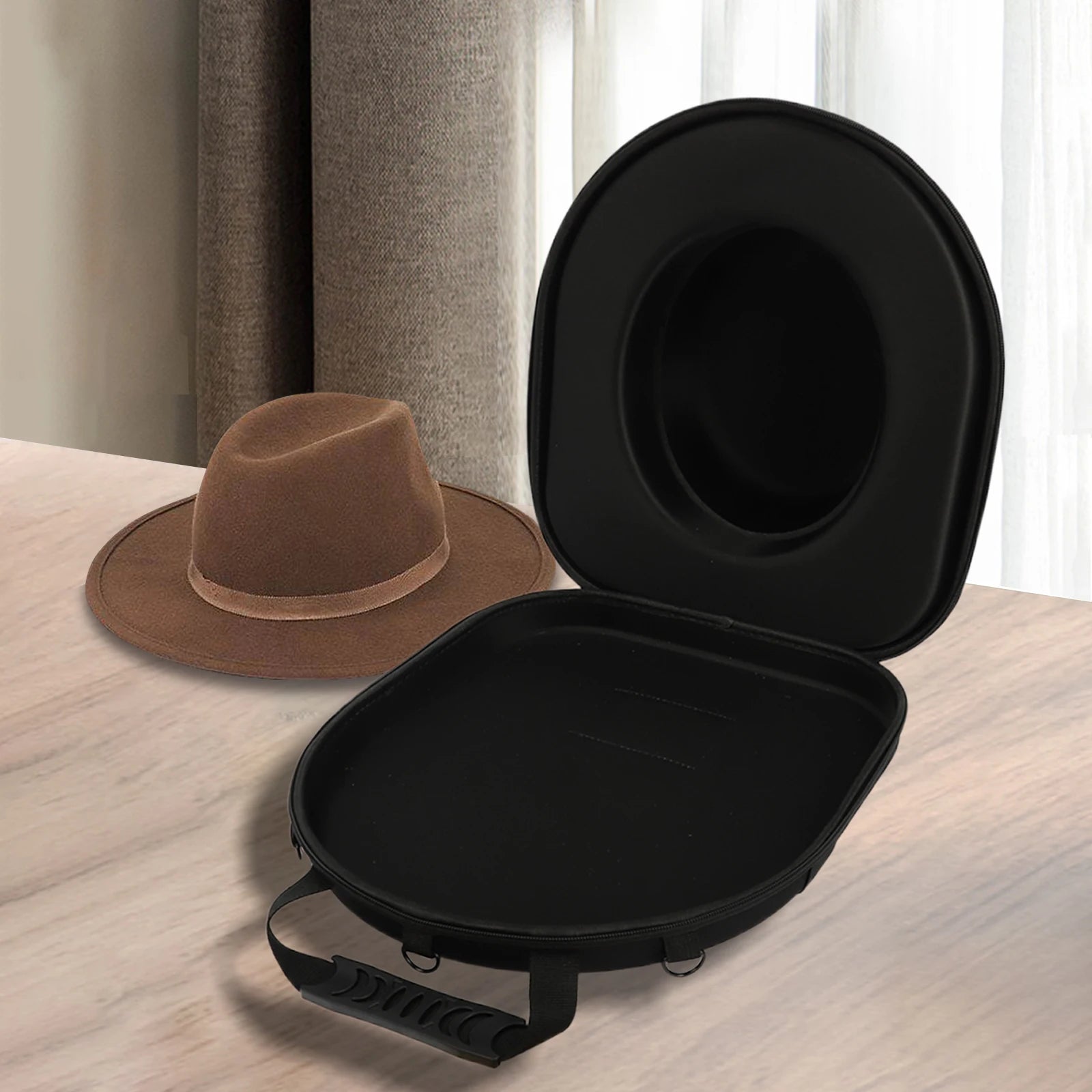 Cowboy Hat Storage Box - Zippered EVA Hat Organizer Bag for 7-10 Hats - Durable Polyester Travel Case W/ Shoulder Strap & Insert