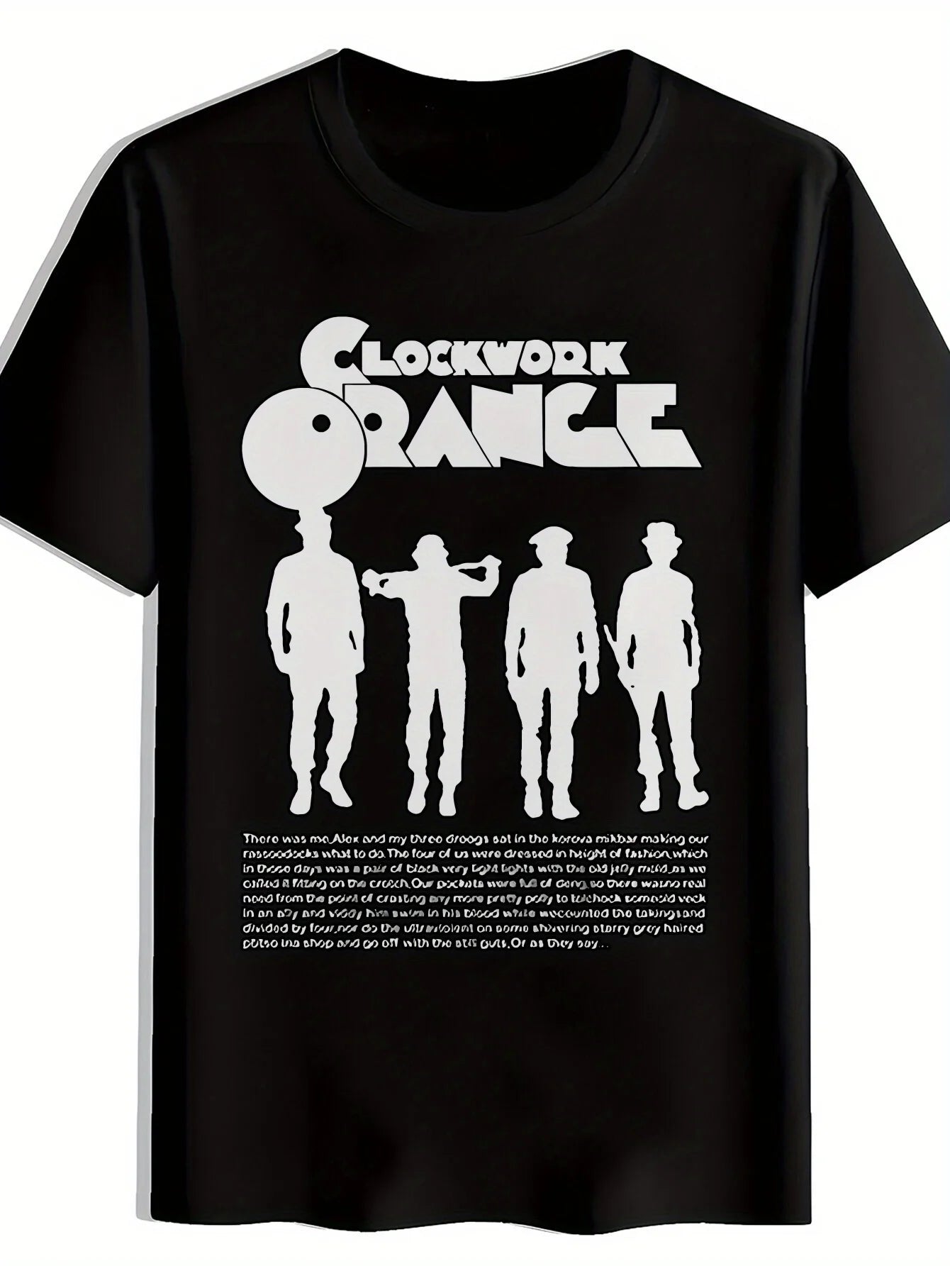 Men'S Black "Clockwork Orange" Graphic T-Shirt - Retro Rock Band Design, Short Sleeve, Round Neck,